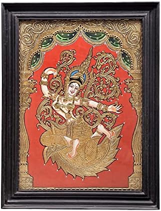 הודו האקזוטי 21 x 27 אלת ריטי טנג'ור ציור | צבעים מסורתיים עם זהב 24 קראט | מסגרת עץ טיק | זהב &
